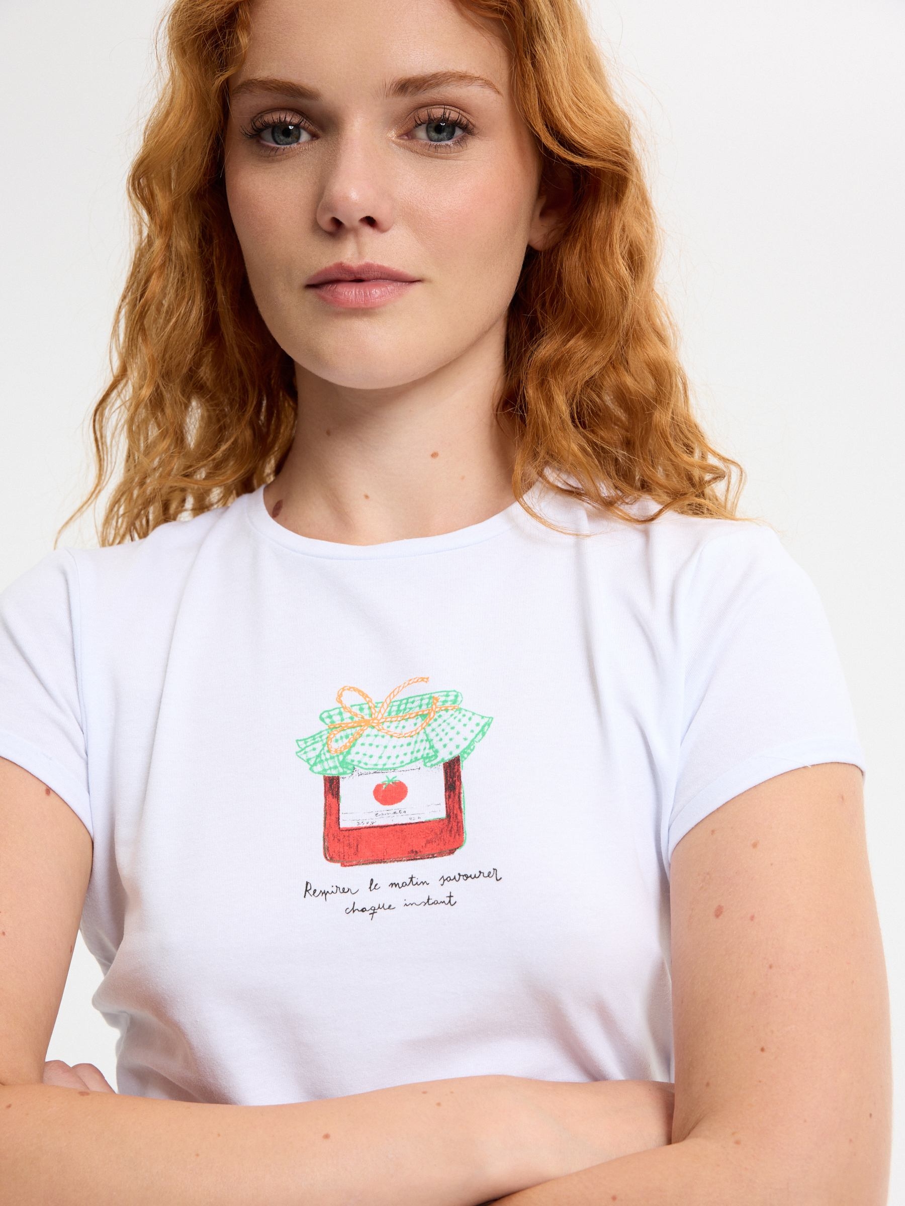 Camiseta modal print mermelada blanco vista media frontal