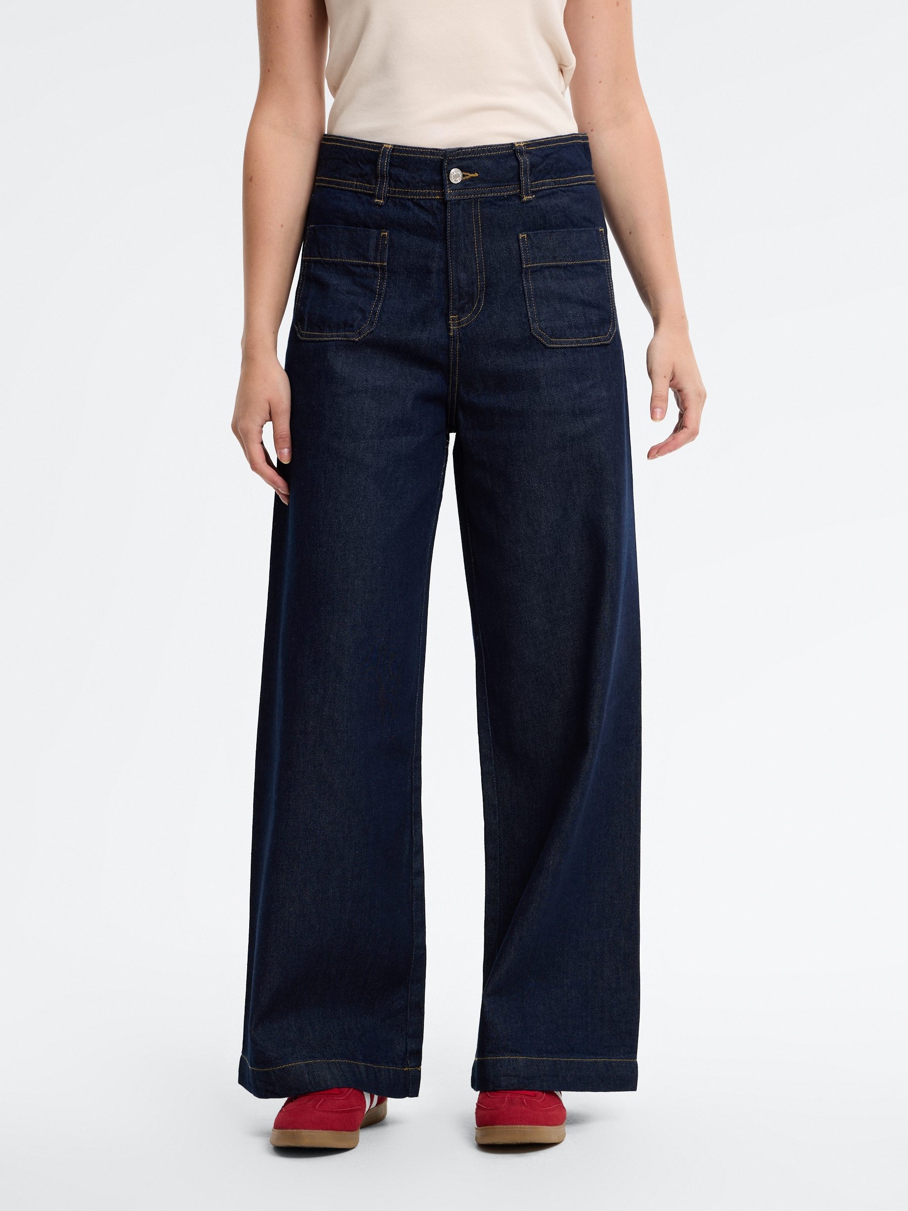 Jeans oscuros wide leg multibolsillos azul oscuro vista general frontal