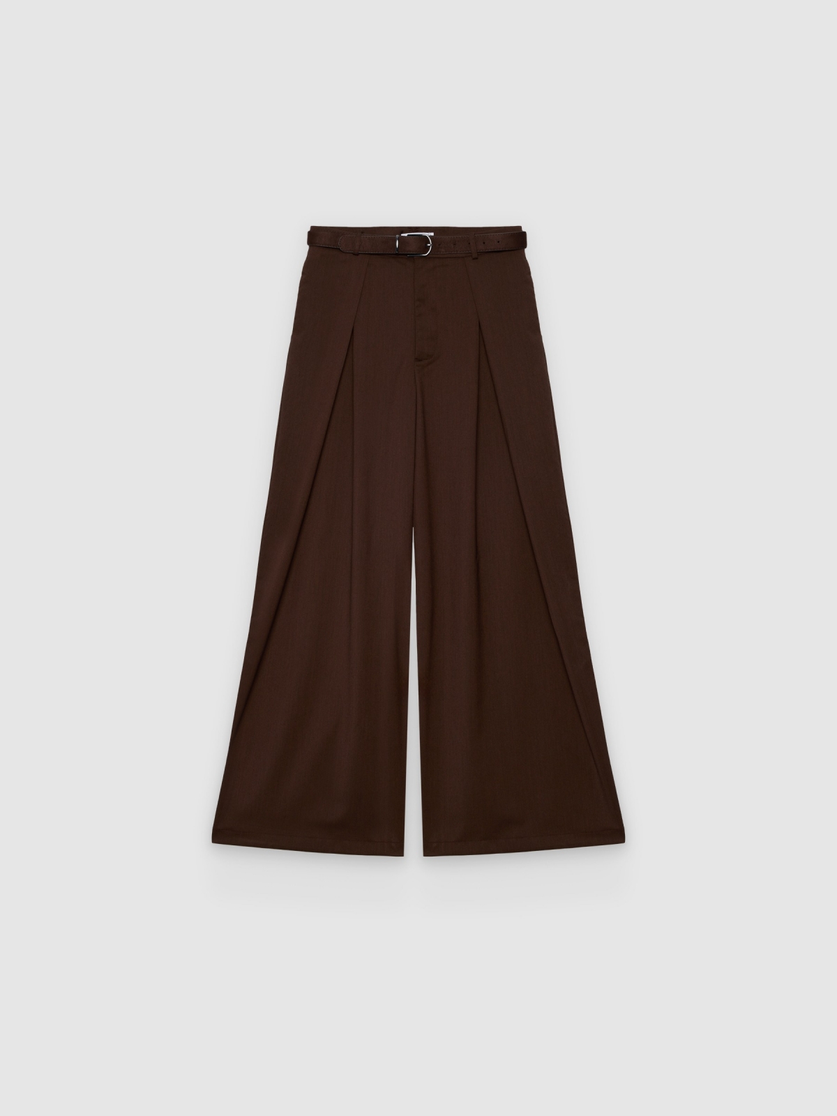 %Pto% Pantalón maxi pinzas cinturón chocolate vista frontal