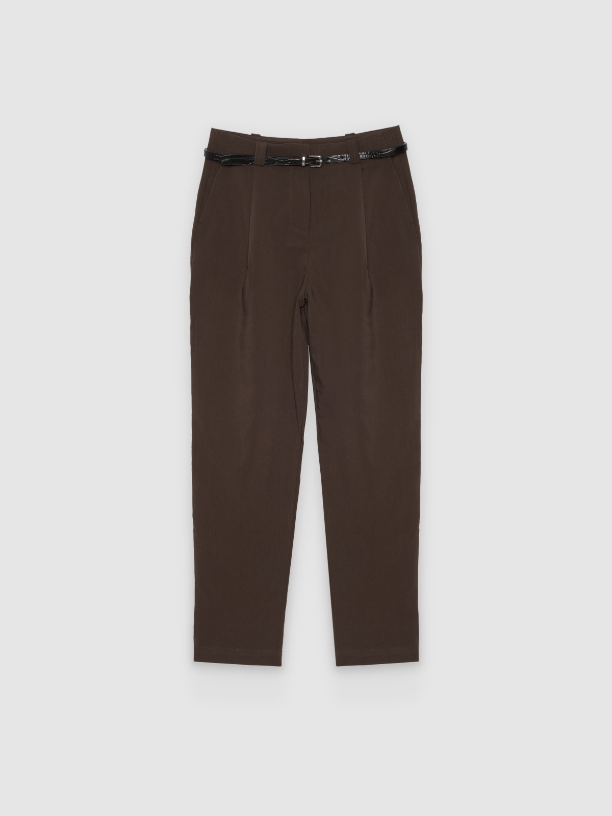 %Pto% Fluid trousers with pleats and belt chocolate front view