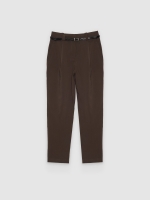 %Pto% Fluid trousers with pleats and belt chocolate front view