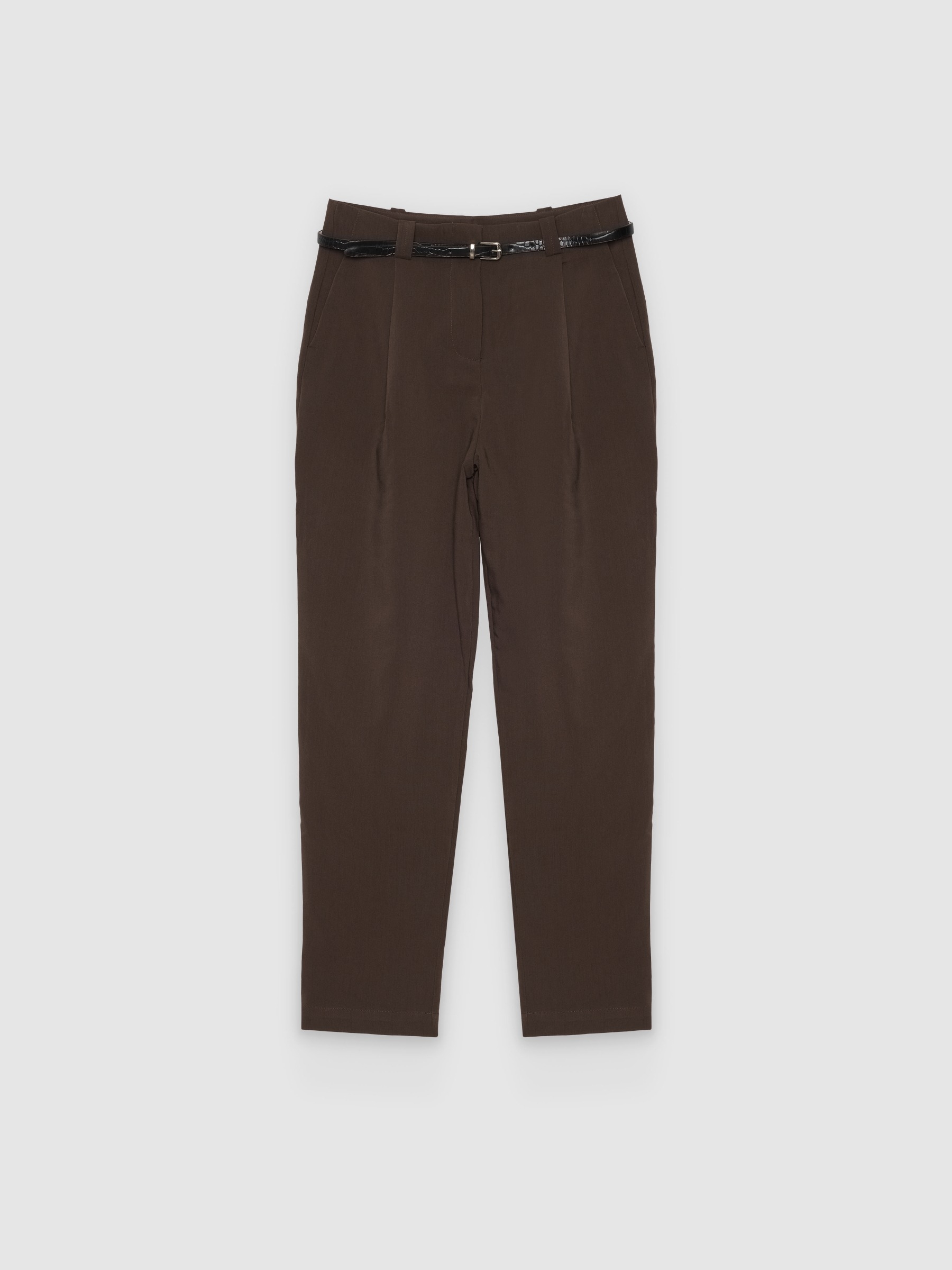  Fluid trousers with pleats and belt chocolate front view