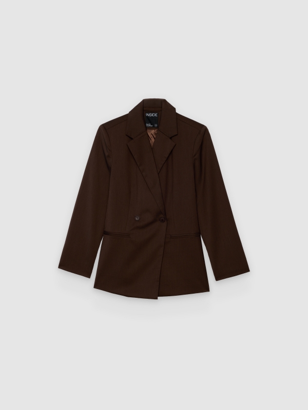  Double-breasted slim fit blazer chocolate front view