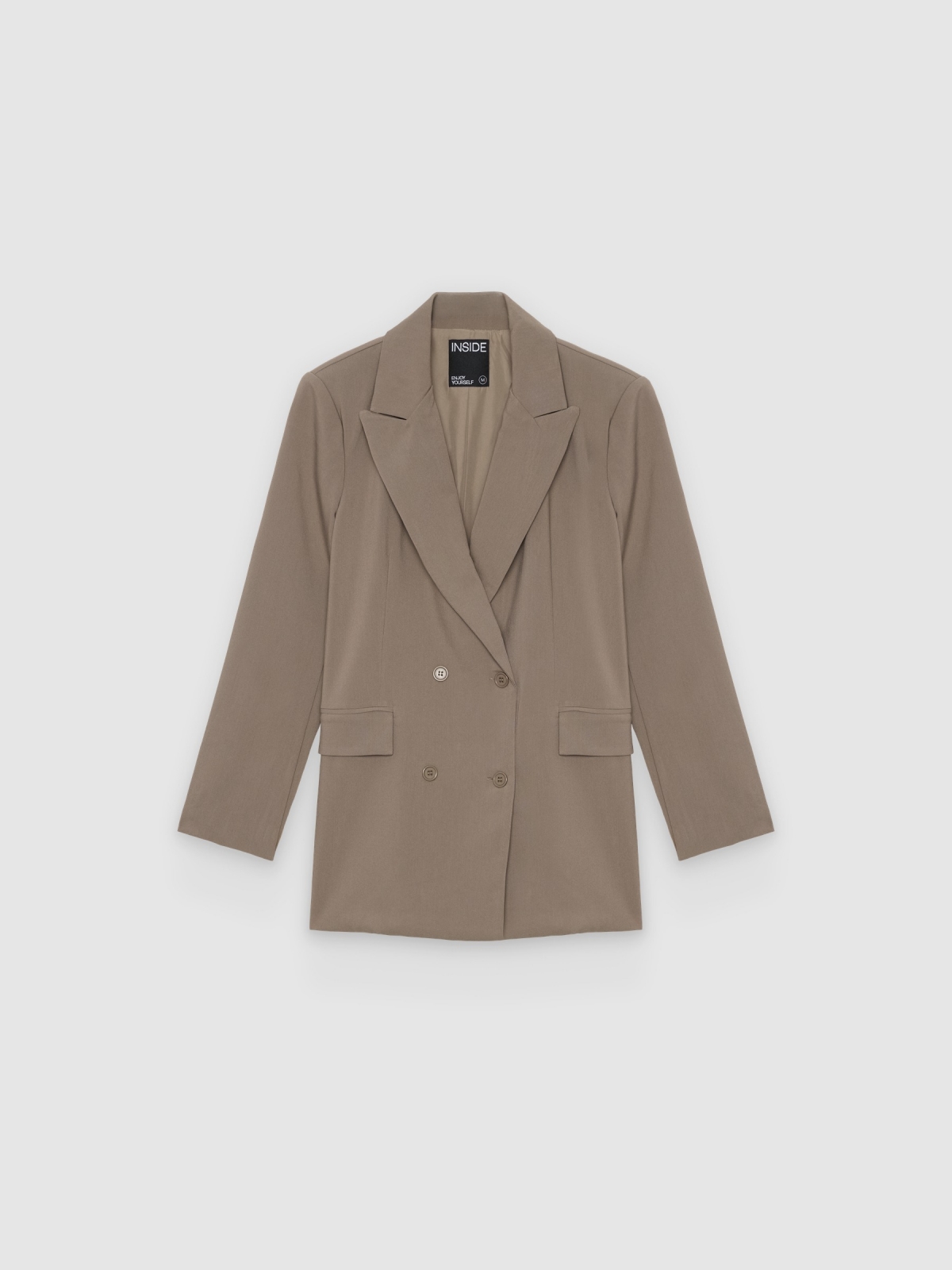 %Pto% Plain double-breasted blazer taupe front view
