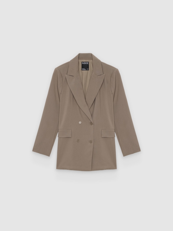  Plain double-breasted blazer taupe front view