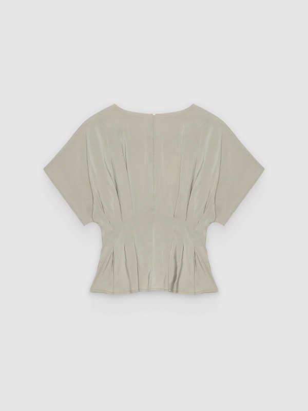  Fitted peplum tencel blouse greyish green front view