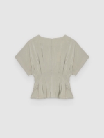 %Pto% Fitted peplum tencel blouse greyish green front view
