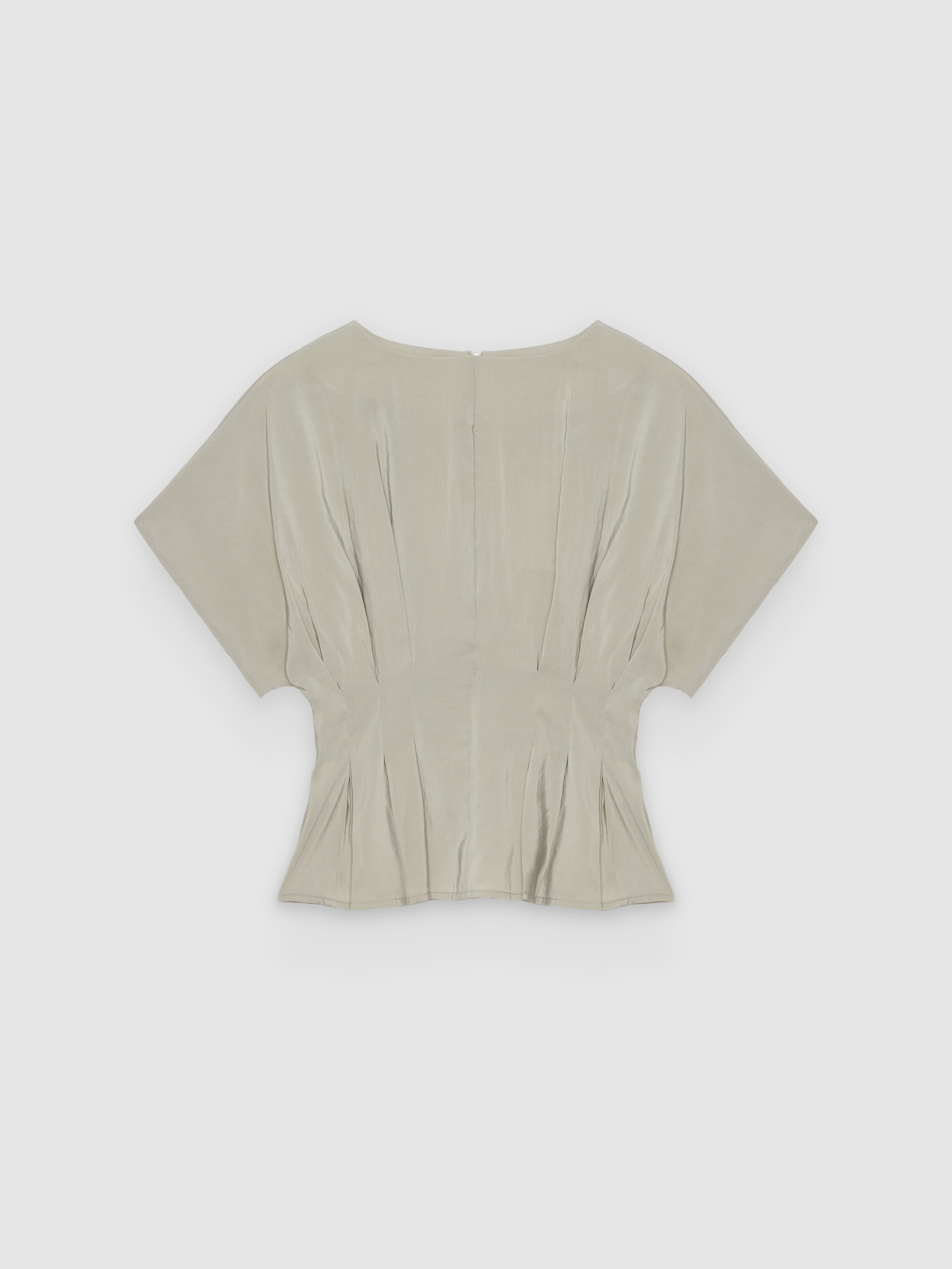  Fitted peplum tencel blouse greyish green front view
