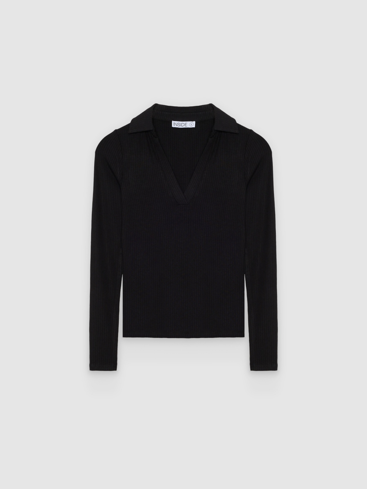 %Pto% Polo básico canalé slim negro vista frontal