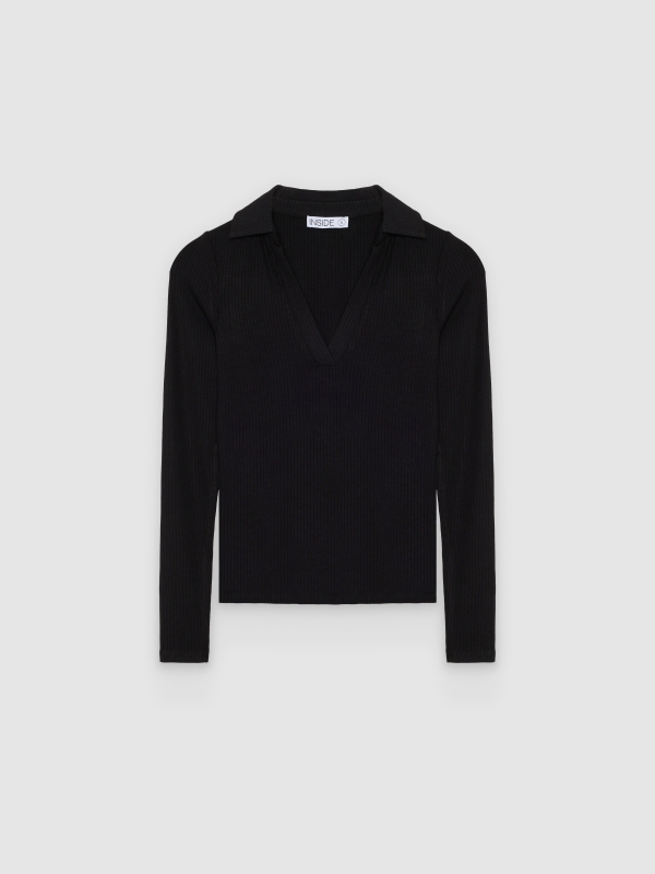 Polo básico canalé slim negro vista frontal