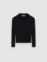 %Pto% Polo básico canalé slim negro vista frontal