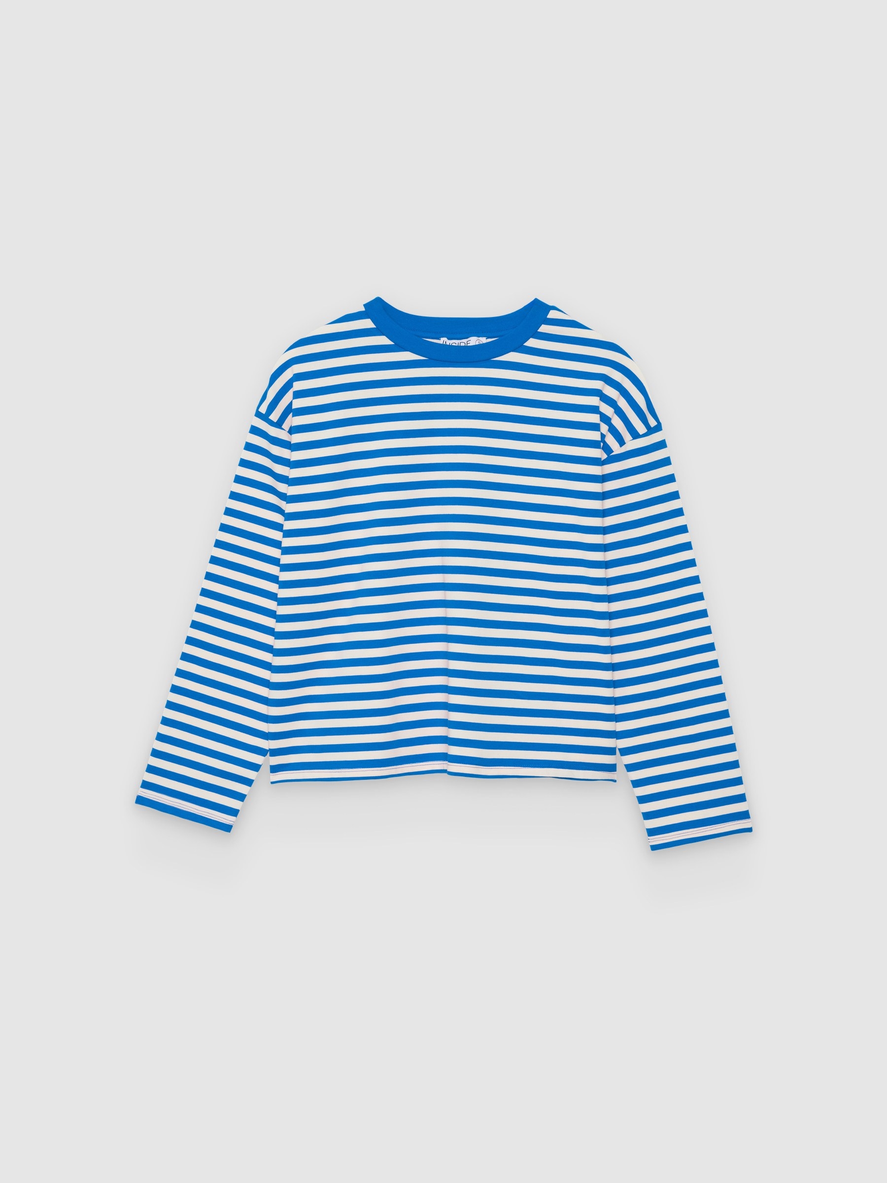 Striped long-sleeve shirt electric blue middle front view