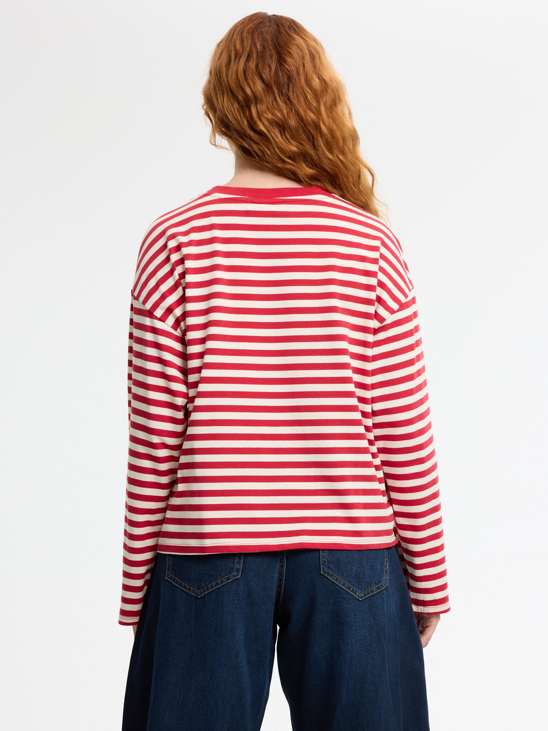 Striped long-sleeve shirt carmine middle front view