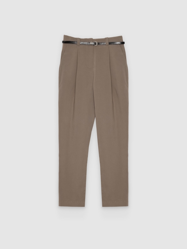  Fluid trousers with pleats and belt taupe front view