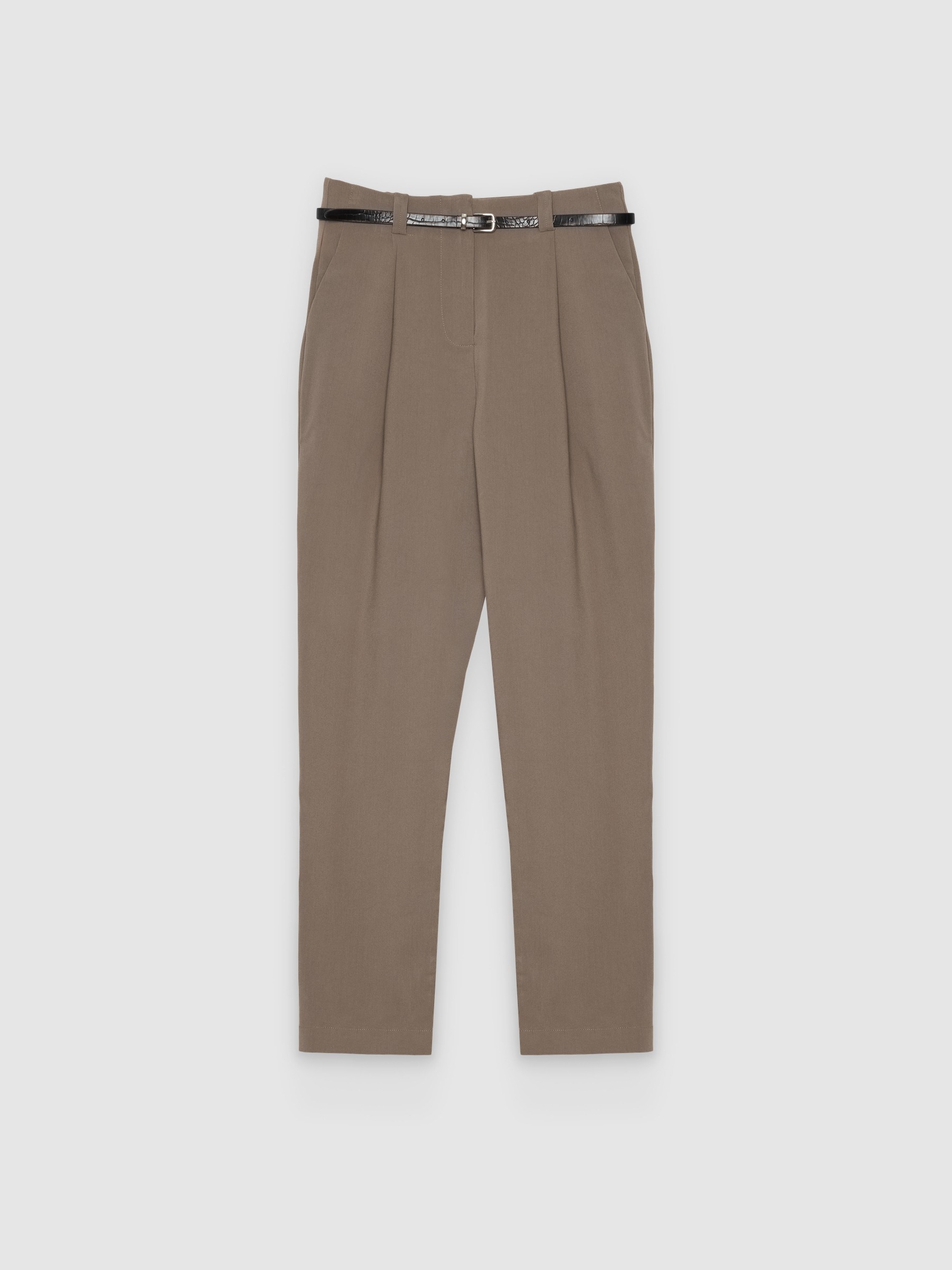  Fluid trousers with pleats and belt taupe front view