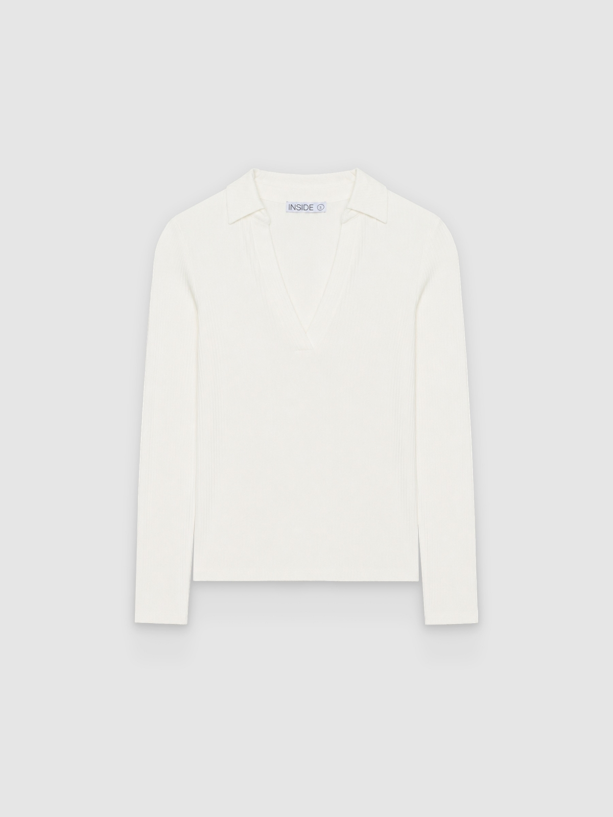 %Pto% Polo básico canelado slim off white vista frontal