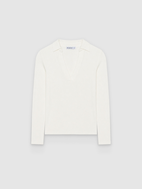  Polo básico canalé slim blanco roto vista frontal