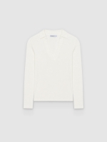 %Pto% Polo básico canelado slim off white vista frontal