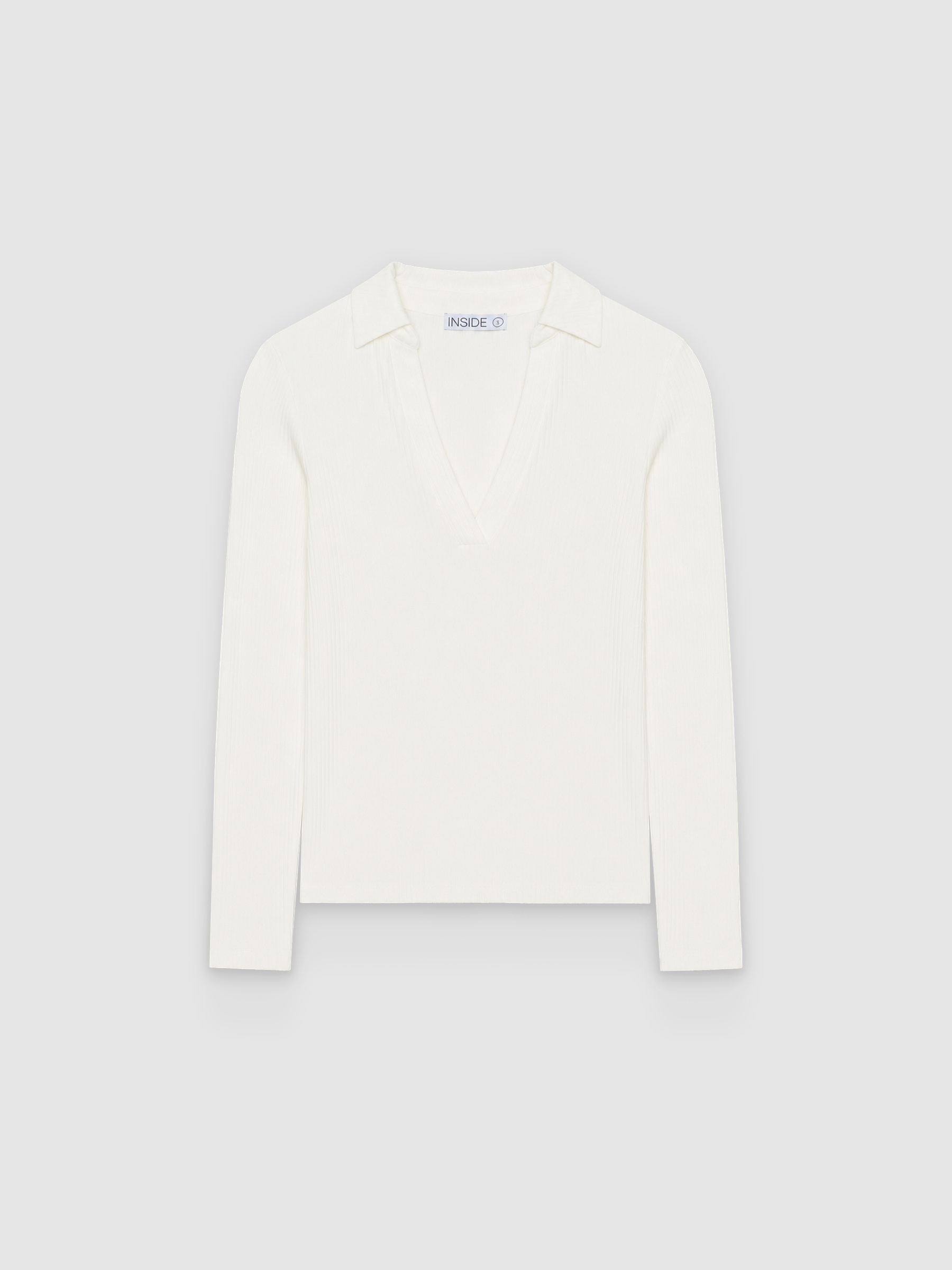  Polo básico canalé slim blanco roto vista frontal