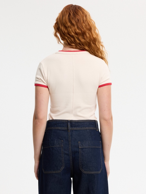 Slim viscose double-sleeve T-shirt sand middle back view