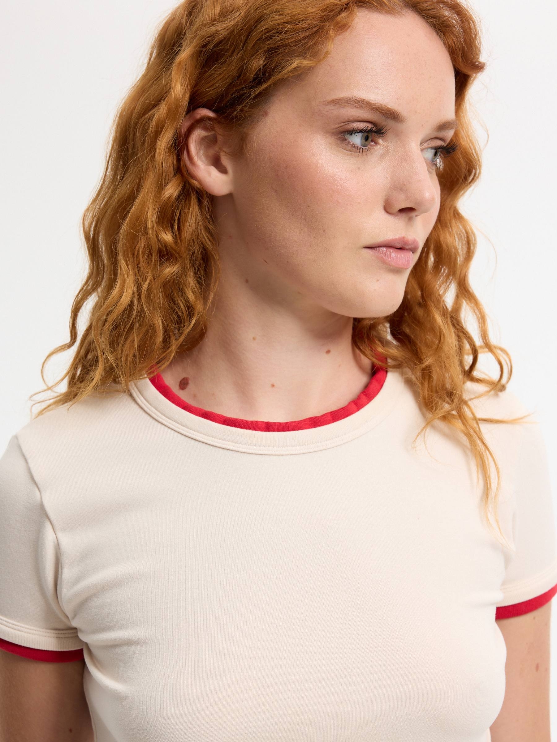 Slim viscose double-sleeve T-shirt sand middle front view