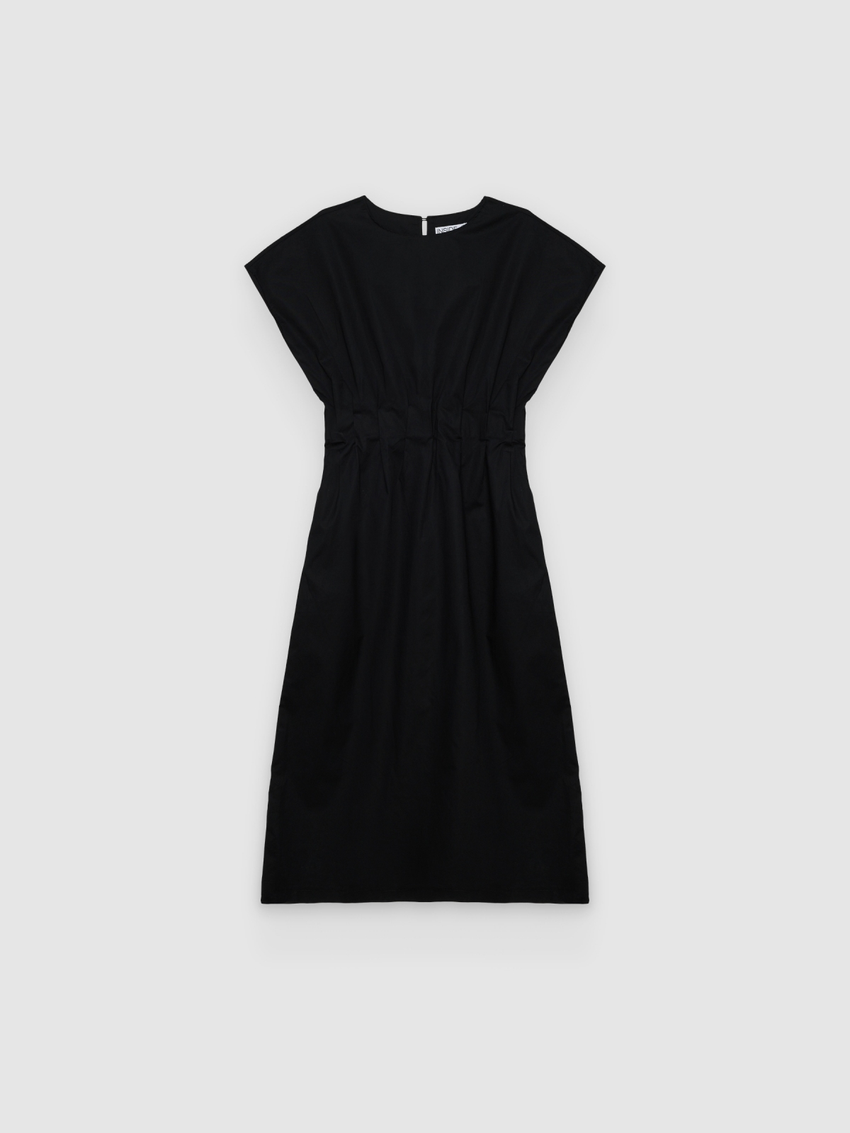 %Pto% Plain linen midi dress black front view