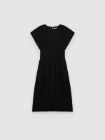 %Pto% Plain linen midi dress black front view