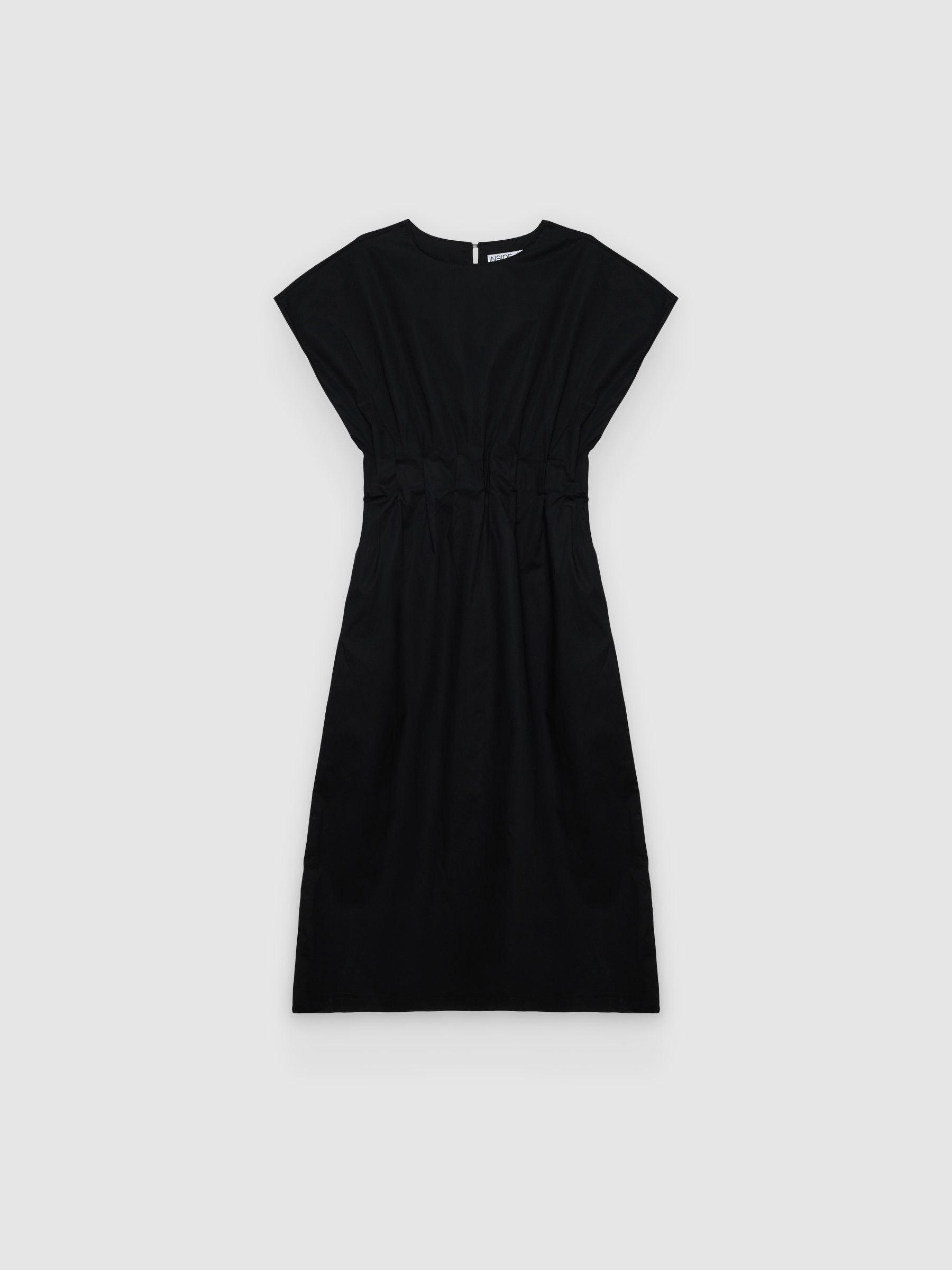 Plain linen midi dress black middle front view