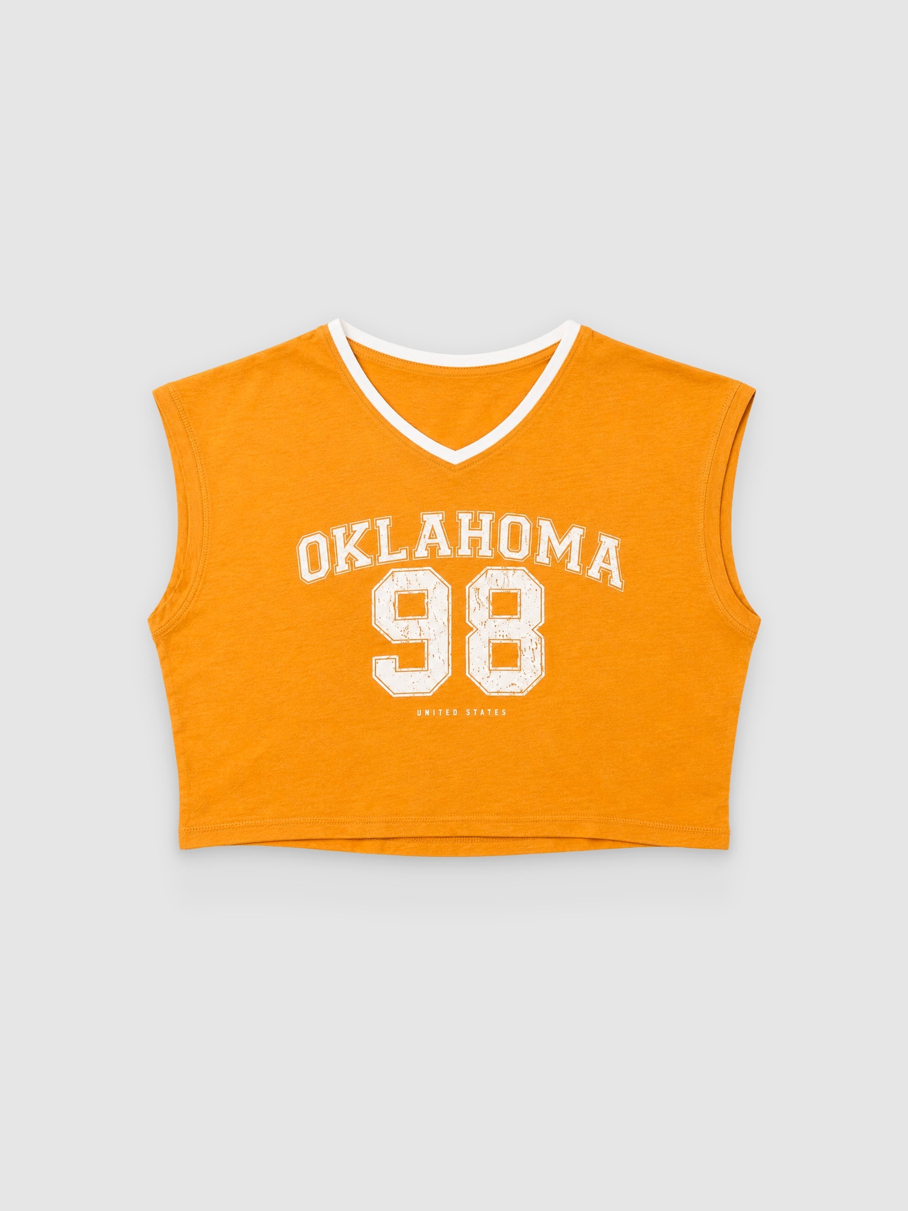Camiseta crop Oklahoma ocre vista media frontal
