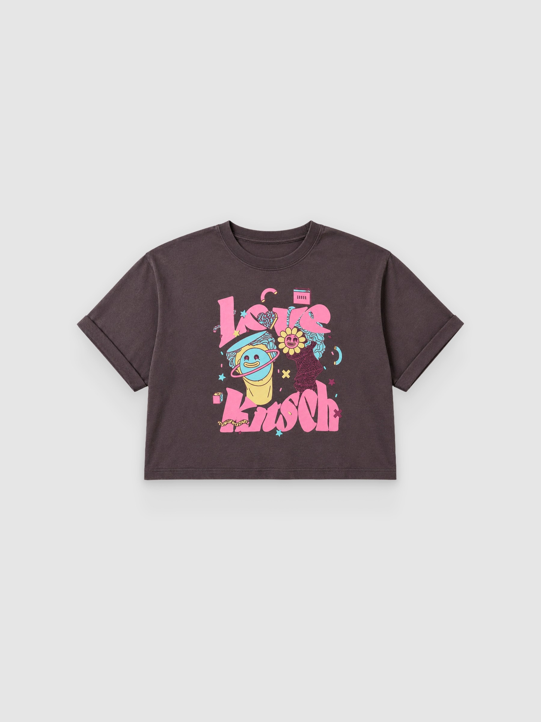 Camiseta crop estampada gris oscuro vista media frontal
