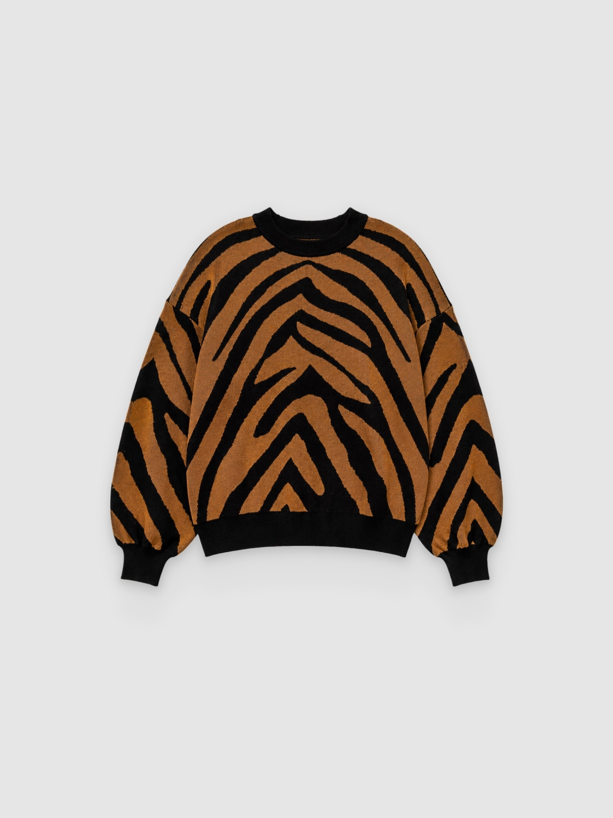%Pto% Animal print jacquard sweater brown front view