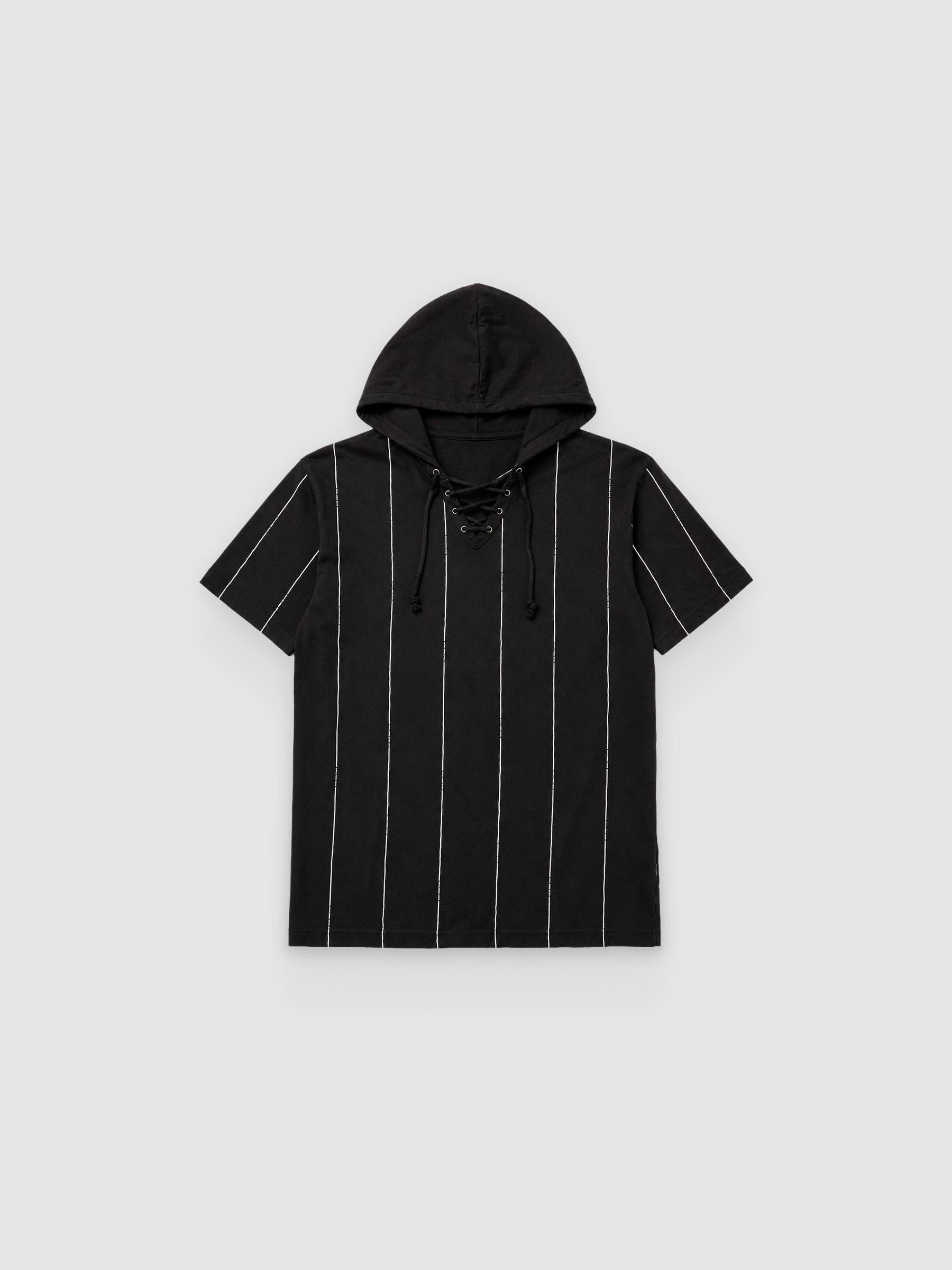 Camiseta rayas con capucha negro vista media frontal