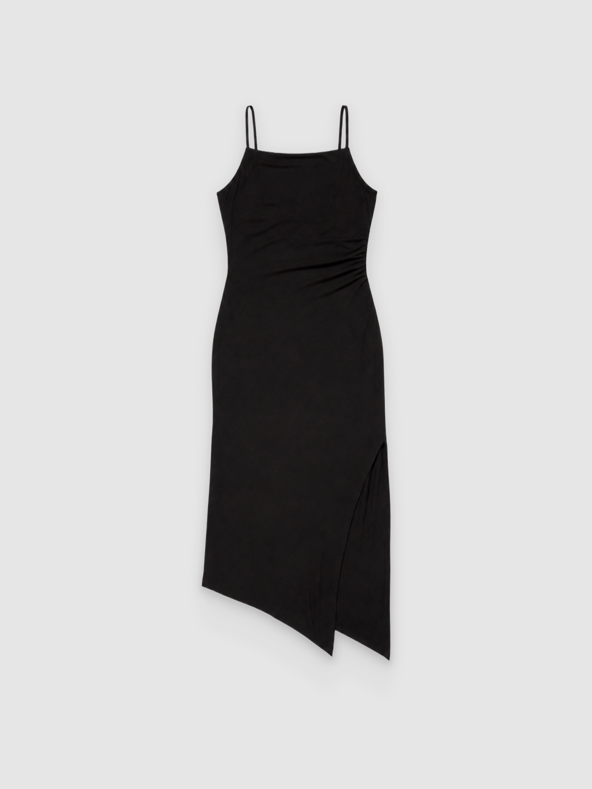 %Pto% Vestido Midi cuello asimétrico negro vista frontal