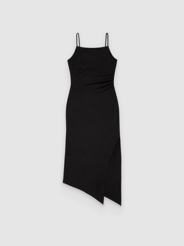 Vestido Midi cuello asimétrico negro vista frontal