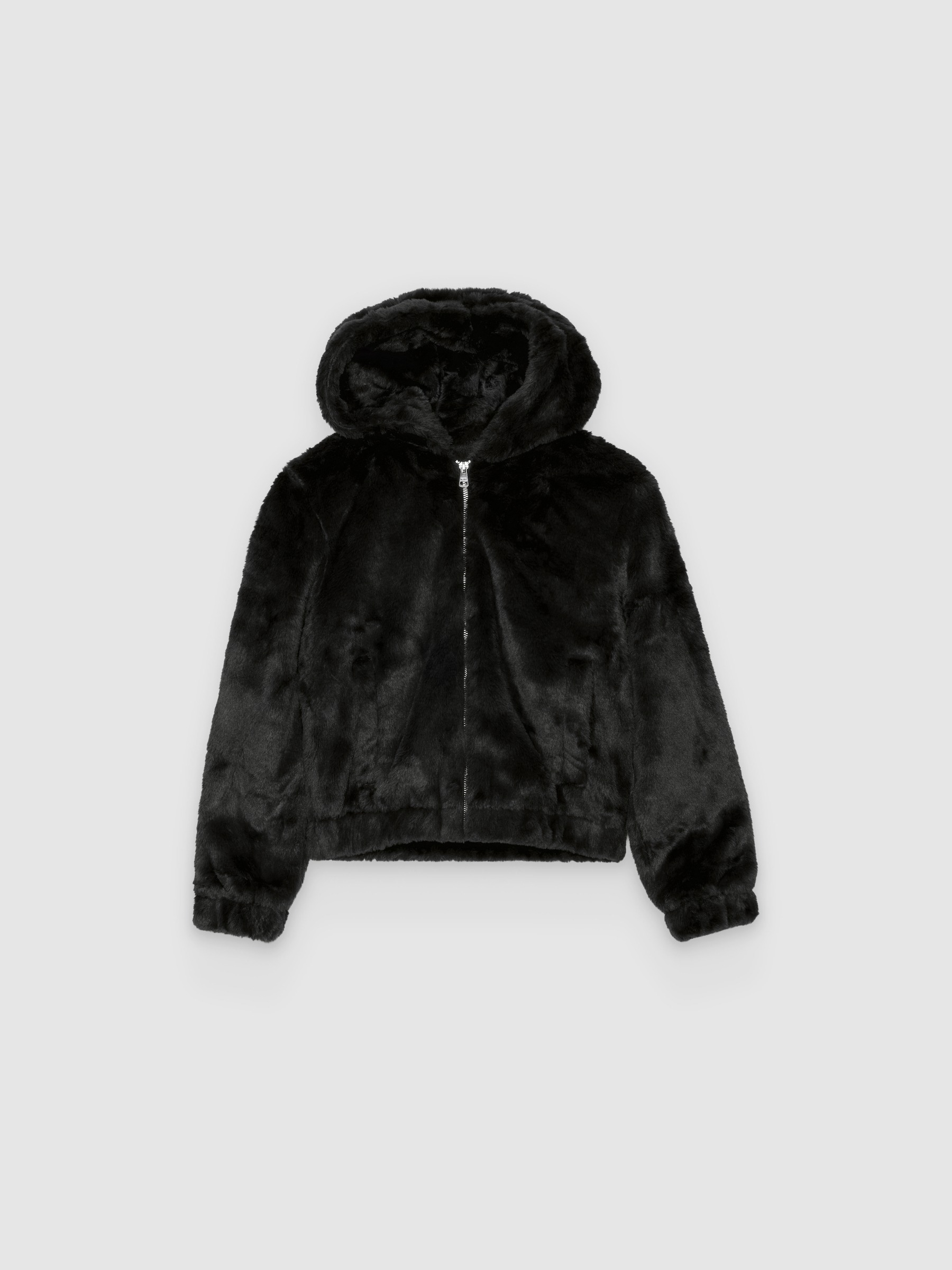  Fur hooded jacket black front view
