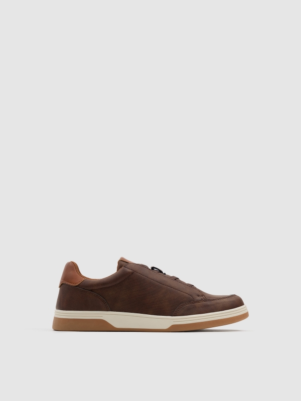 Zapato casual polipiel y goma marrón tostado