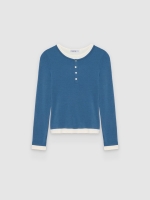 %Pto% Double-button T-shirt steel blue front view