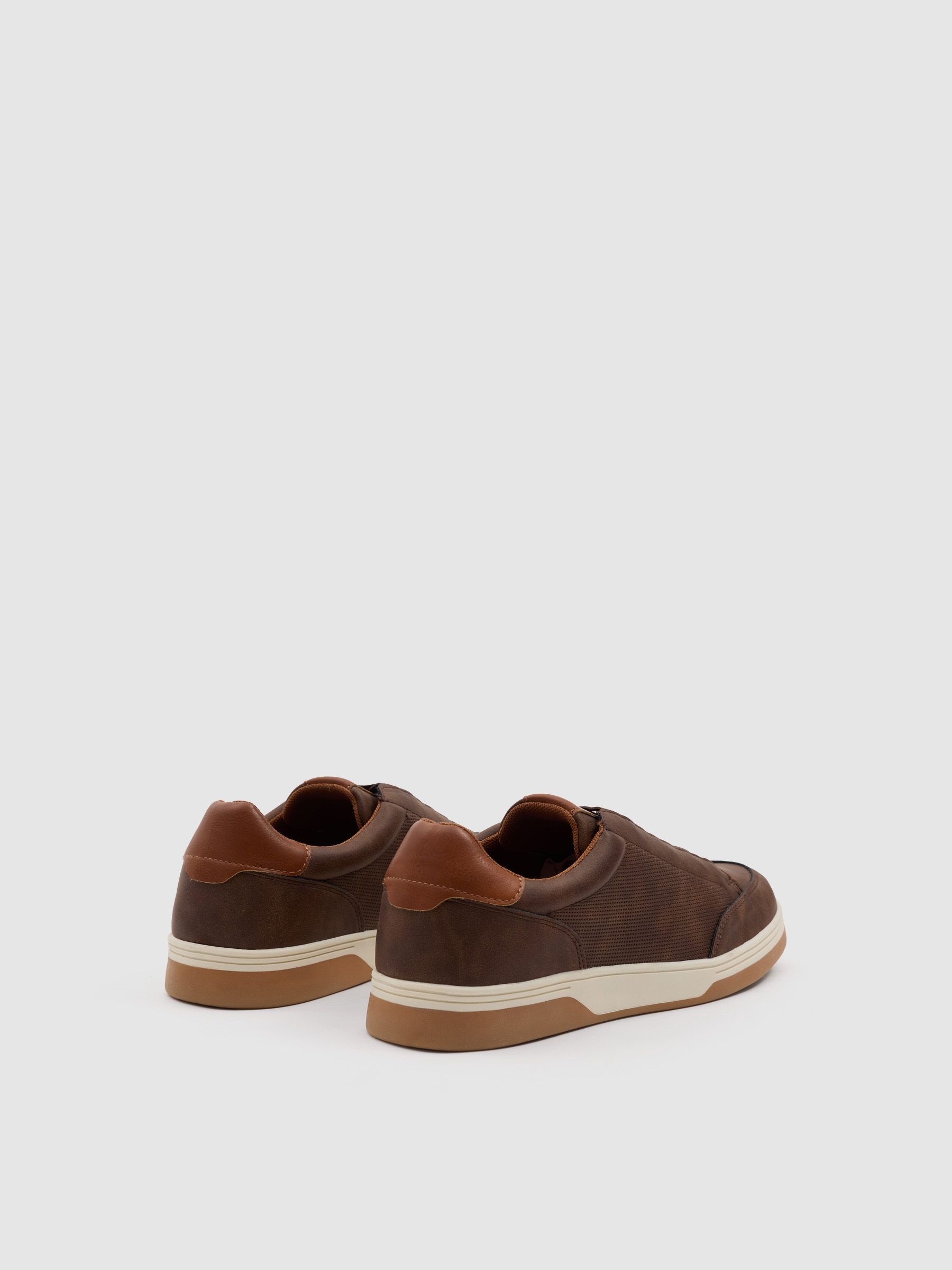 Casual faux leather and rubber shoe dark brown