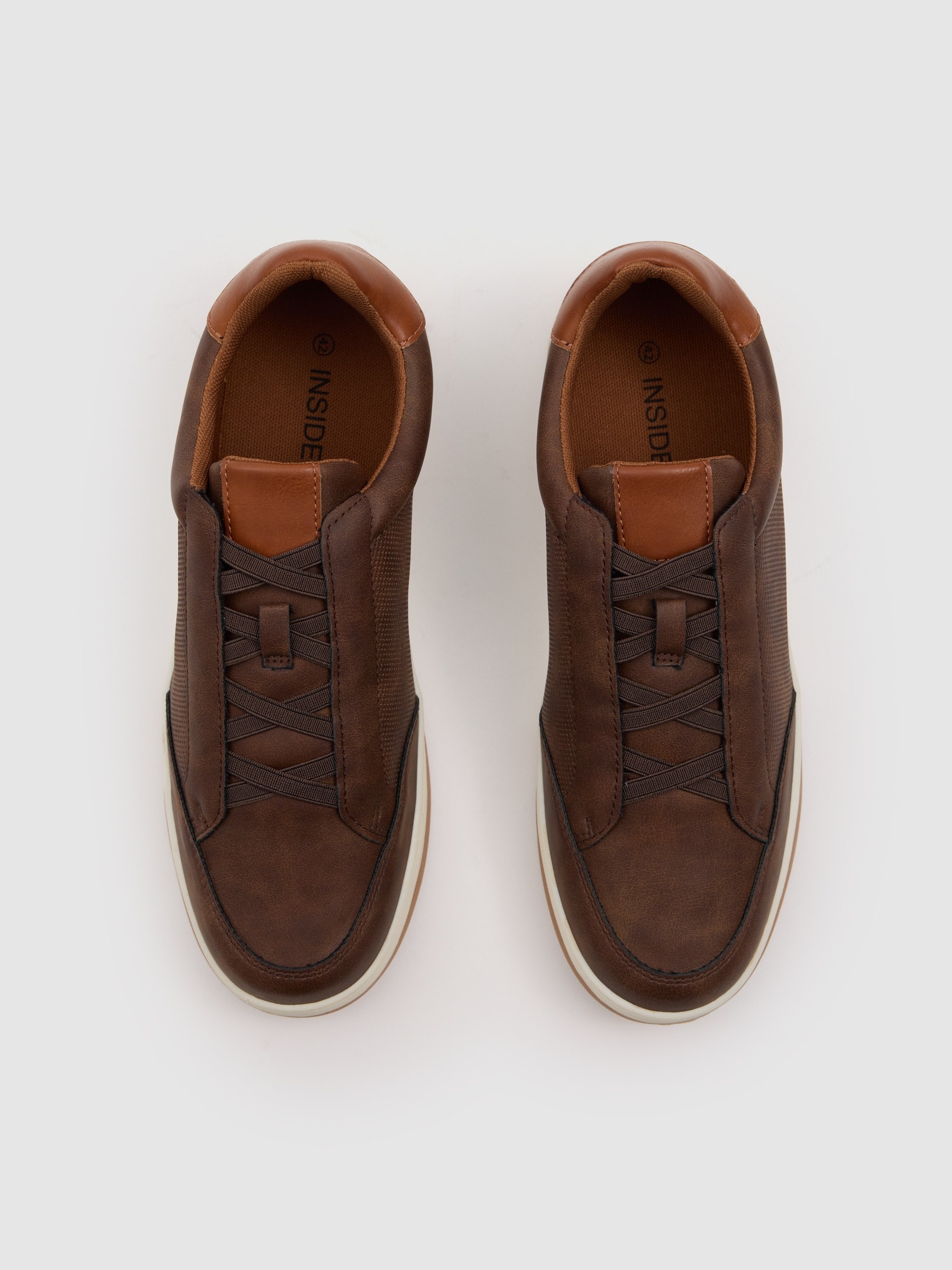 Casual faux leather and rubber shoe dark brown