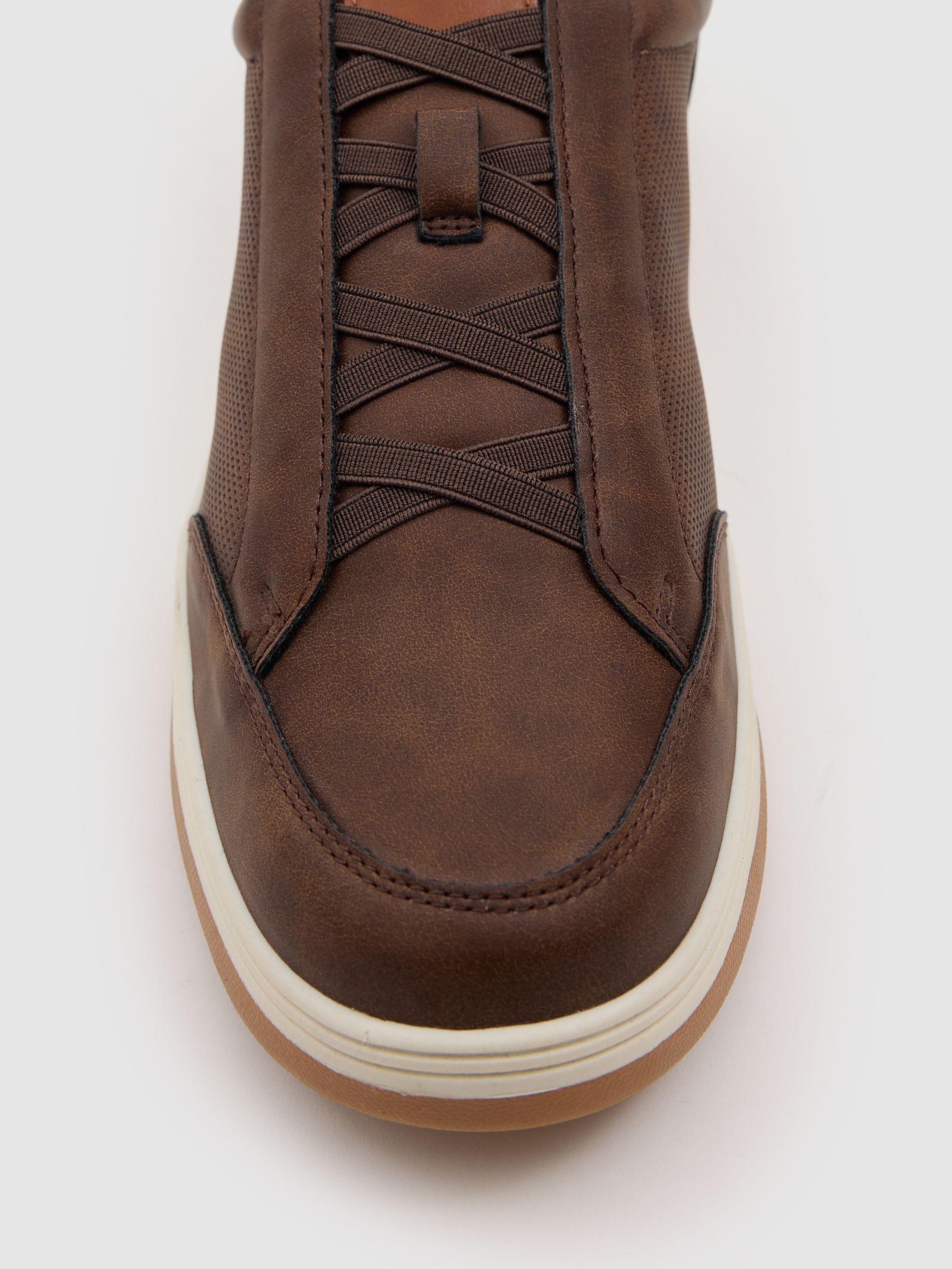 Casual faux leather and rubber shoe dark brown