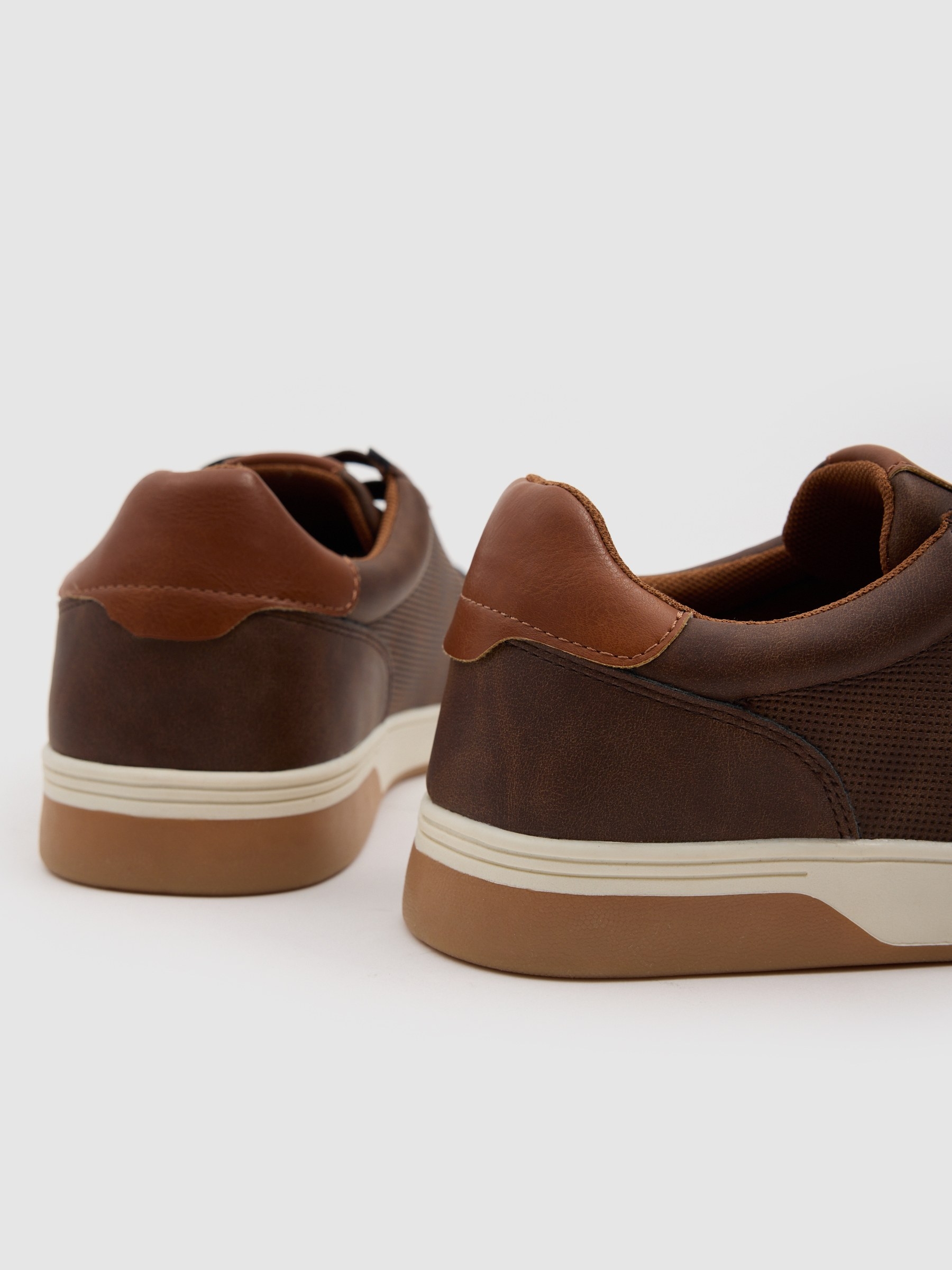 Casual faux leather and rubber shoe dark brown