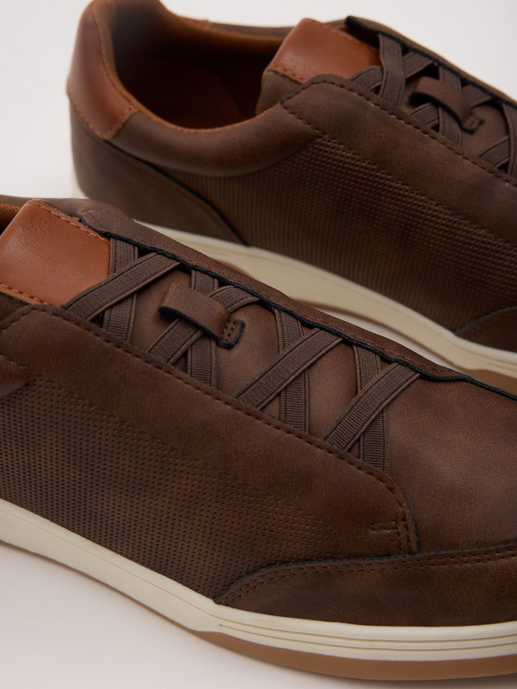 Casual faux leather and rubber shoe dark brown