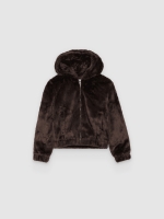 %Pto% Fur hooded jacket chocolate front view