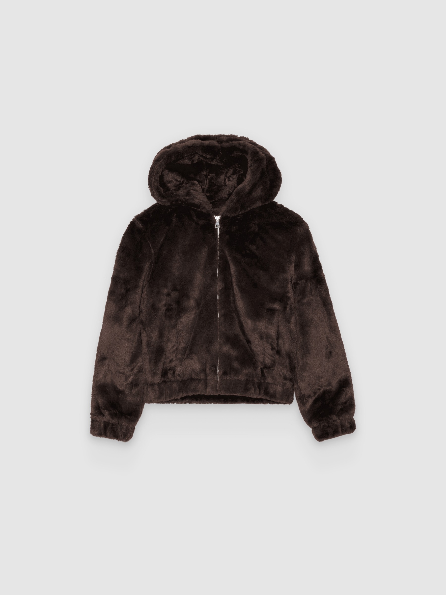  Fur hooded jacket chocolate front view