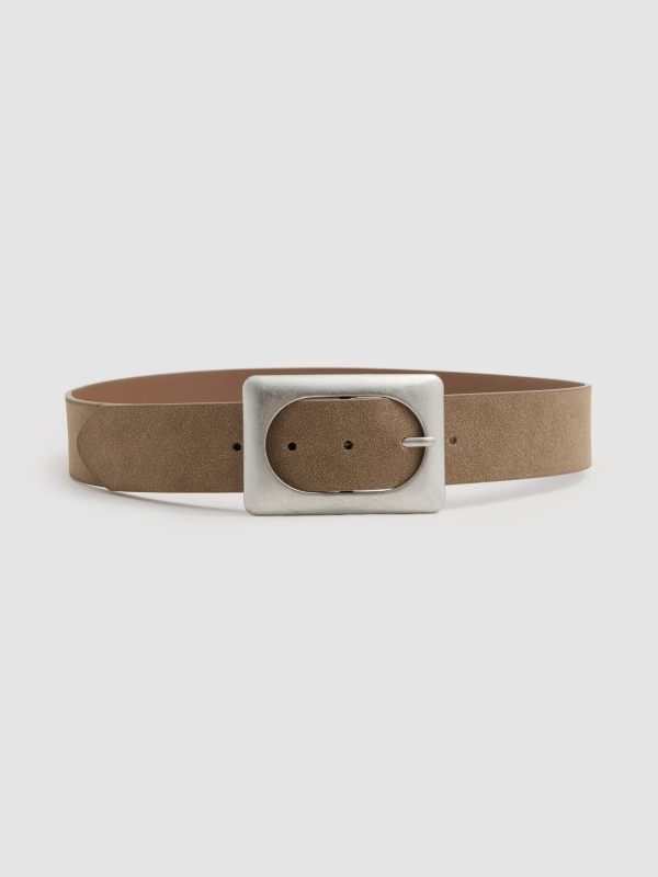 Taupe faux leather belt with square buckle taupe