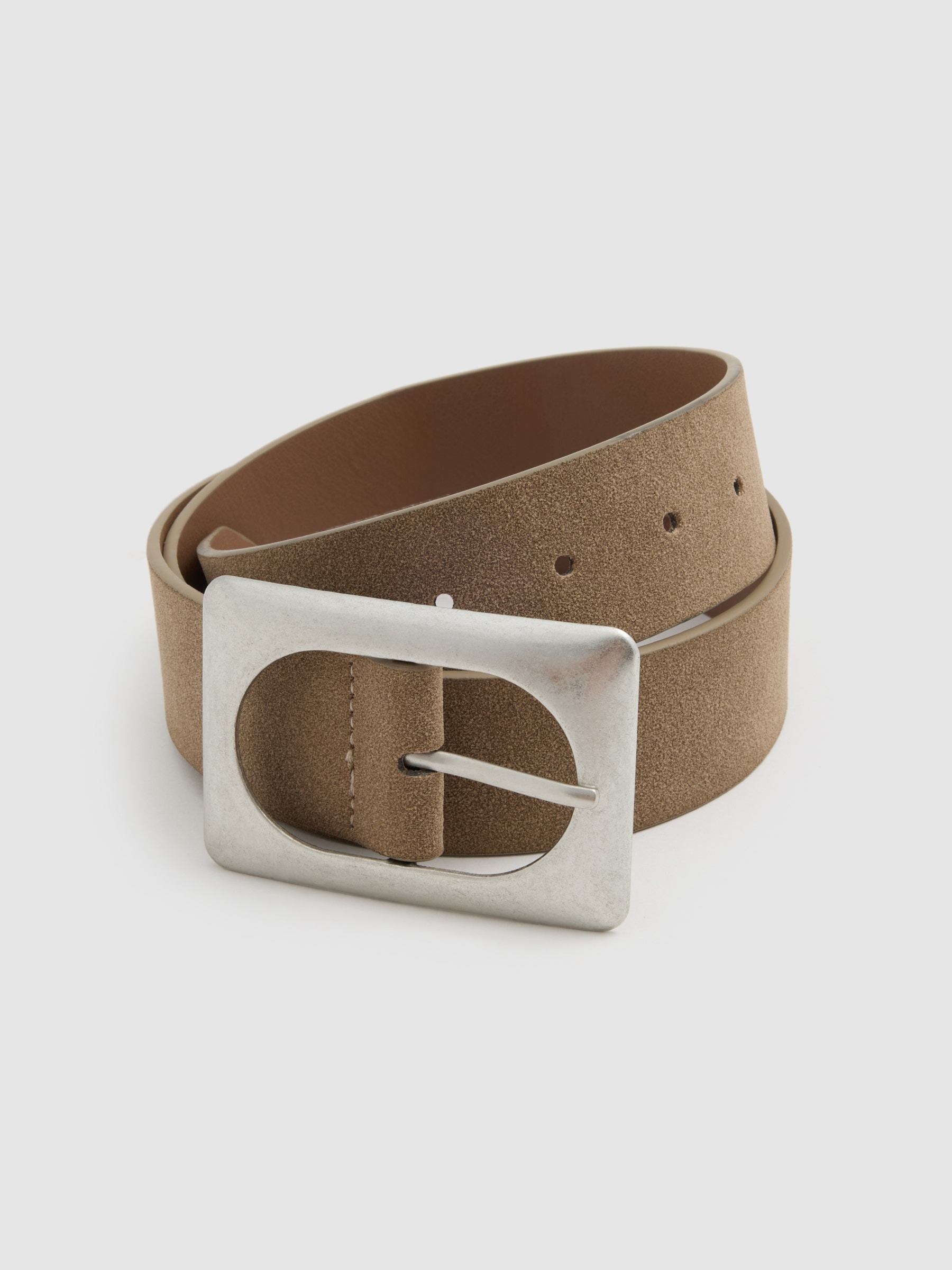 Taupe faux leather belt with square buckle taupe