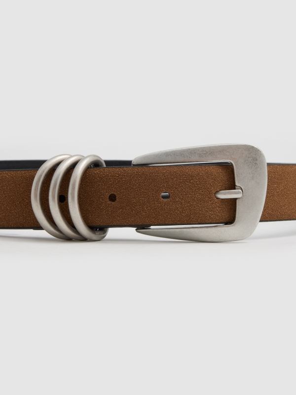 Brown faux leather belt brown detail view