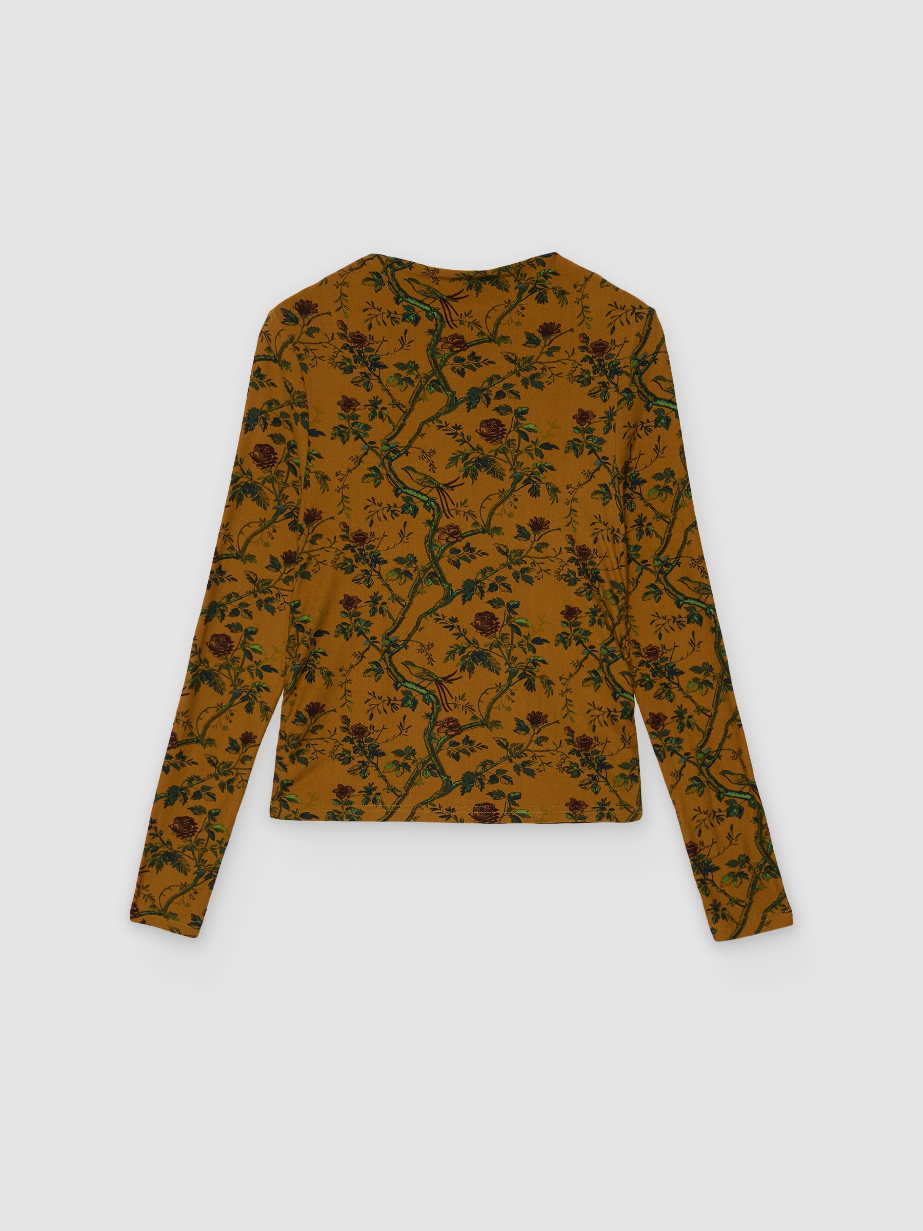 %Pto% Camiseta floral franzida perkins camel vista frontal