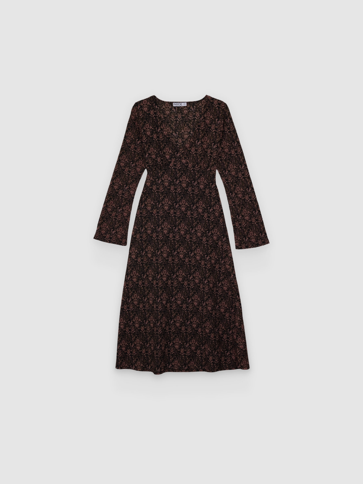 %Pto% Midi floral textured dress black front view