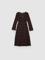 %Pto% Midi floral textured dress black front view